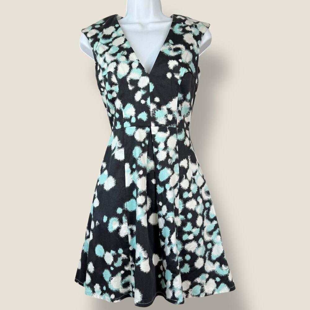 French Connection Abstract Dots Sleeveless V Neck Fit & Flare Mini Dress Size 0